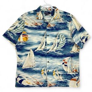 Vintage Polo Ralph Lauren Sailing Print Cotton Hawaiian Camp Shirt XXL Sail Boat